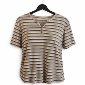🎉Hasting & Smith Brown Henley Preppy Womens Top Sz Lg